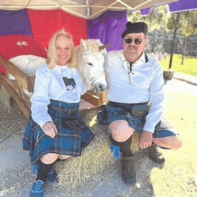 Kaye & Steve Hicks w-unicorn at the Orlando Highland Games